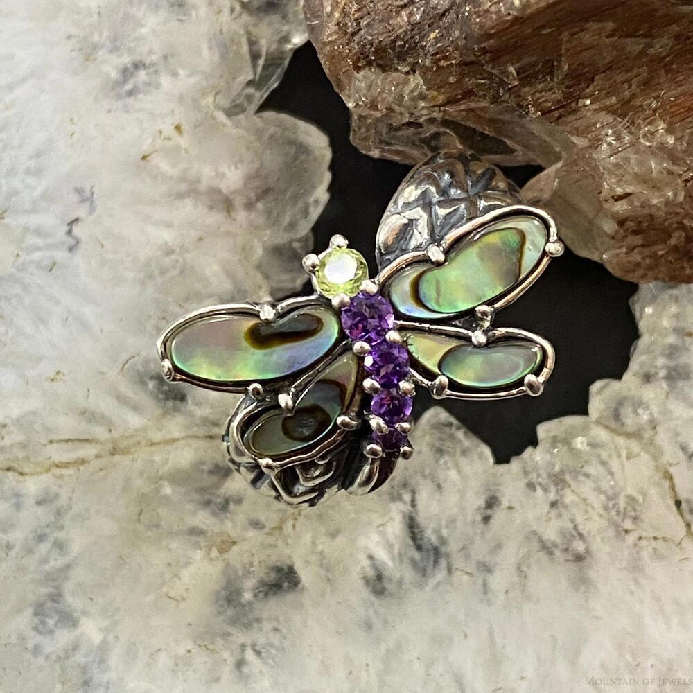 Carolyn Pollack Sterling Silver Abalone, Amethyst & Peridot Dragonfly Ring